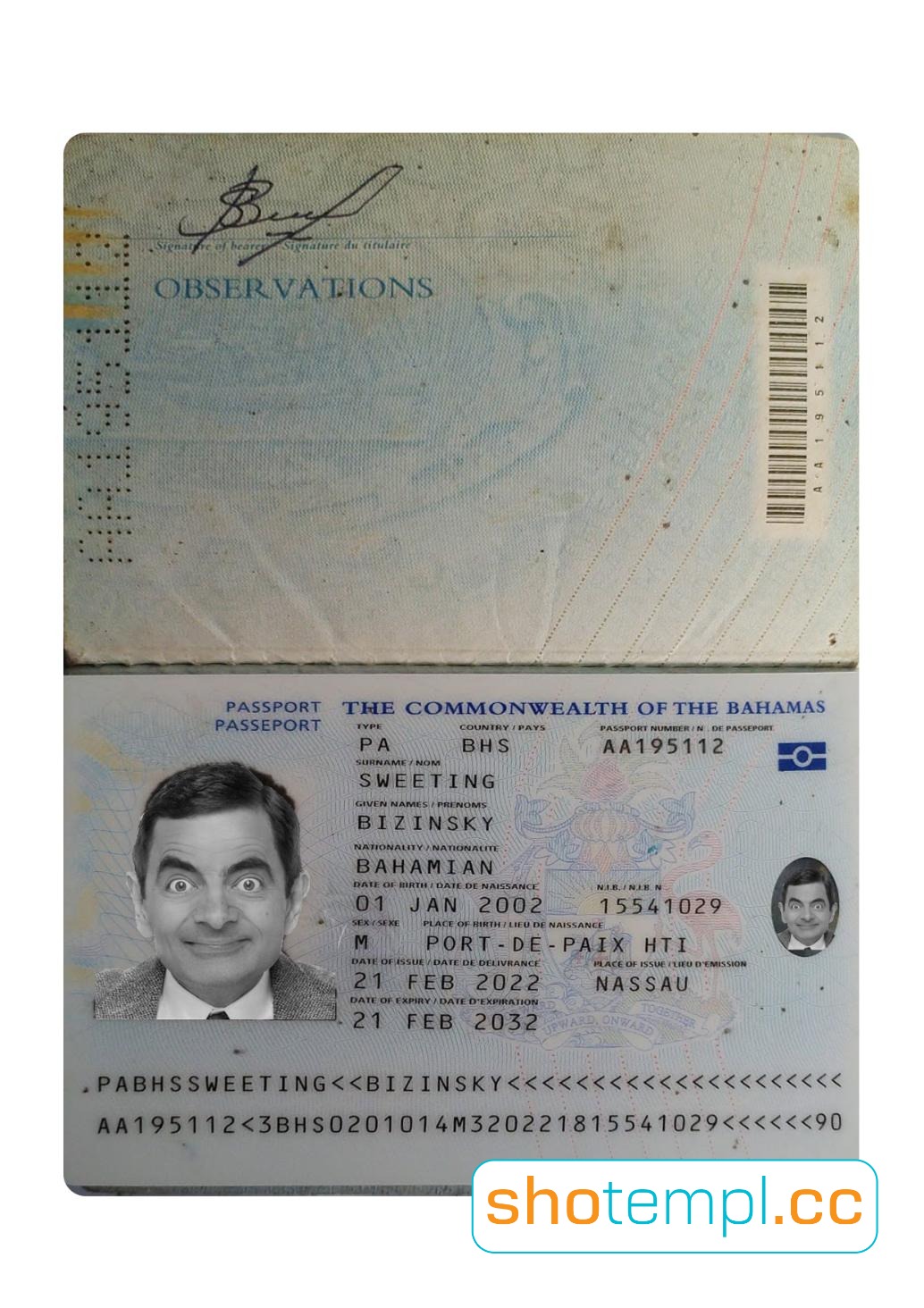 Bahamas Passport PSD Template